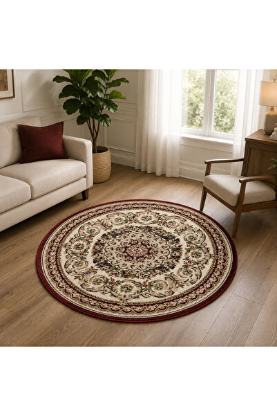 Lotos Covor Clasic Rotund, Model 539/120, Crem/Rosu