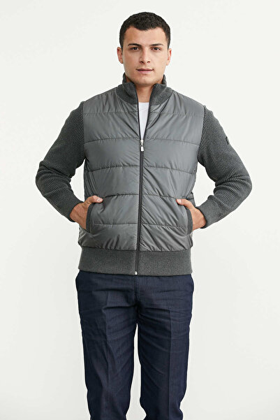 Sementa Quilted Combination Pocketed Knitwear Coat - Anthracite