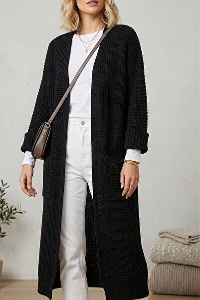 mefru Women's Oversize Long Pocket Thick Knitwear Basic Cardigan