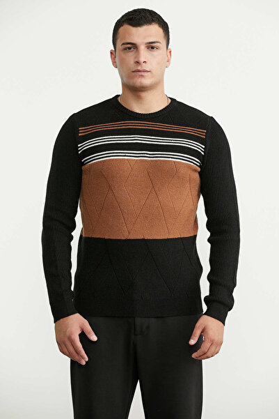 Sementa Zero Collar Block Transition Knit Sweater - Black