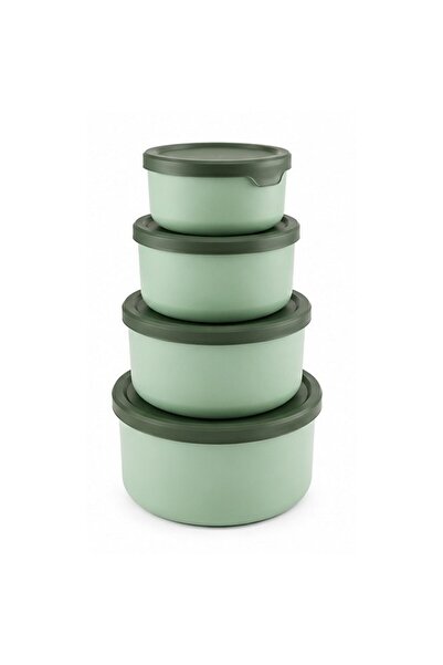 OEM Set de 4 recipiente pentru alimente cu capace, rotunde, verde mentă, de d...
