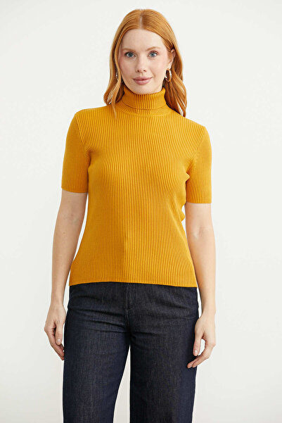 Sementa Full Turtleneck Short Sleeve Knitwear Sweater - Sun