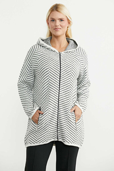 Sementa Hooded Long Pocket Knitwear Cardigan - Bone
