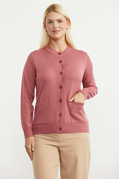 Sementa Round Neck Knitwear Cardigan with Pockets - Coral