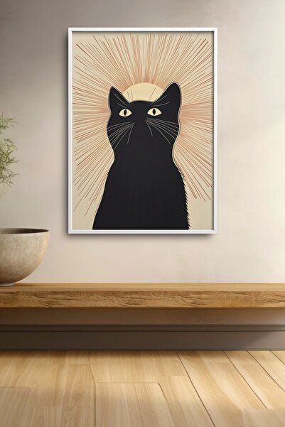 HOMEPACK Tablou cu pisică neagră minimalistă cu fascicul de lumină, poster cu...