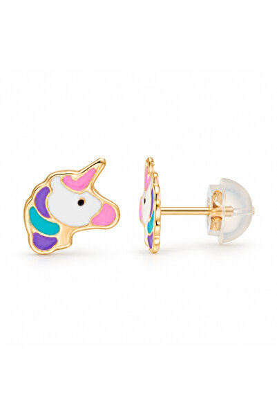 L'or by Diamanta L’Or by Diamanta Cercei Unicorn pentru Copii din Aur Galben ...