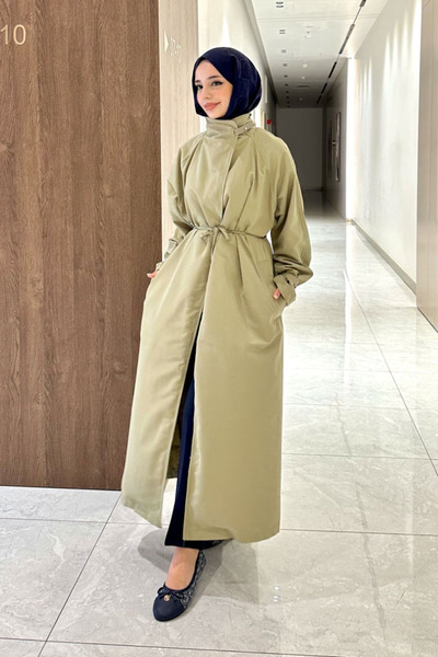 Ovn. Solenne Boyun Kemerli Canvas Trenç - Yağ Yeşili