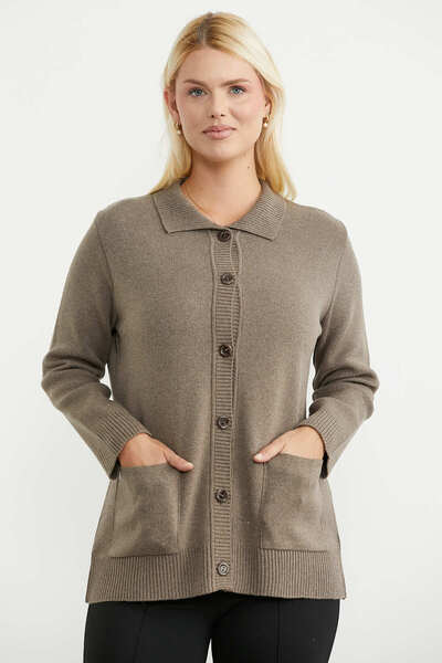 Sementa Shirt Collar Buttoned Wool Knitwear Cardigan - Milk Coffee