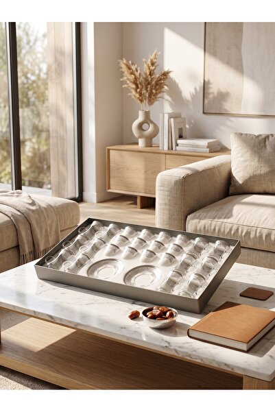 Generic Glass Tea Cups and Coffee Mugs with Ceramic Serving Trays Set Elegant Design for High-End Dining Experiences