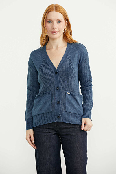 Sementa V-Neck Knitwear Cardigan with Pockets - Indigo
