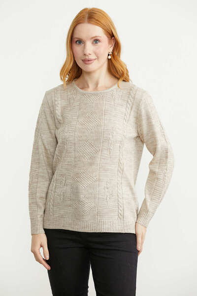 Sementa Mixed Motif Detailed Wool Knit Sweater - Beige