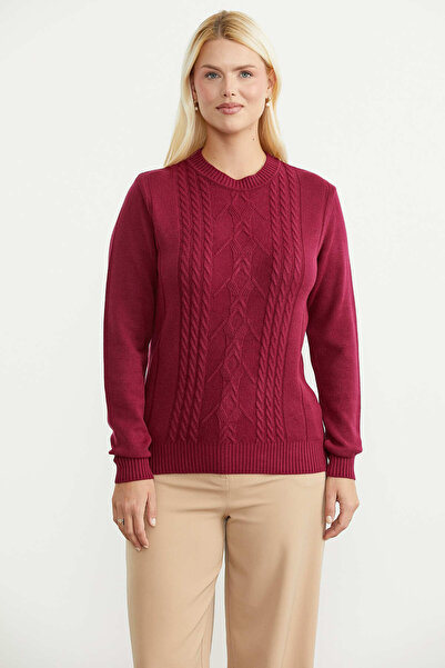 Sementa Round Neck Motif Knit Sweater - Burgundy