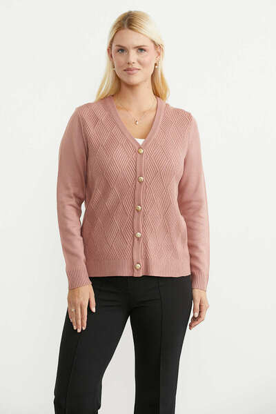 Sementa Motifed V-Neck Knitwear Cardigan - Rose