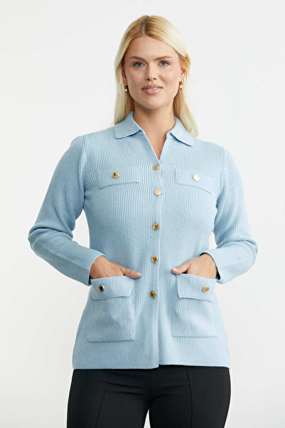 Sementa Long Knit Cardigan with Large Pockets - Blue