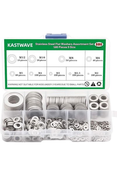 KASTWAVE مجموعة من 580 قطعة من حلقات الغسيل المسطحة المصنوعة من الفولاذ المقا...