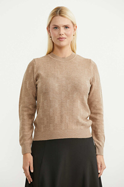 Sementa Crew Neck Motif Knit Sweater - Beige
