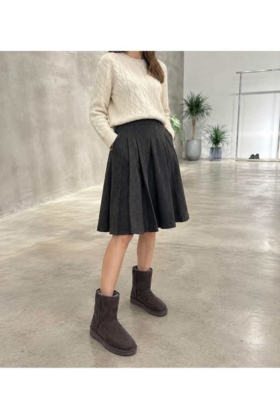 MİSSWEMODASHOES Women's Medium Length Fur Lined Bitter Brown Suede Flat Sole Boots