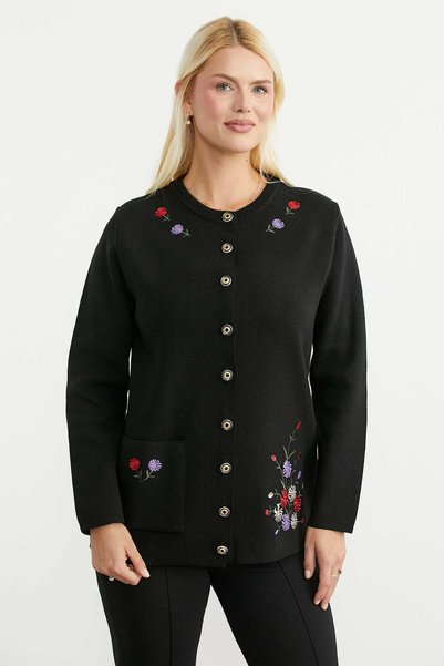 Sementa Wool Thick Embroidered Knitwear Jacket - Black