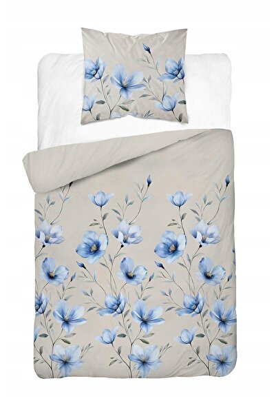 Detexpol Lenjerie de pat din bumbac 140x200 bej cu flori de magnolie albastre...