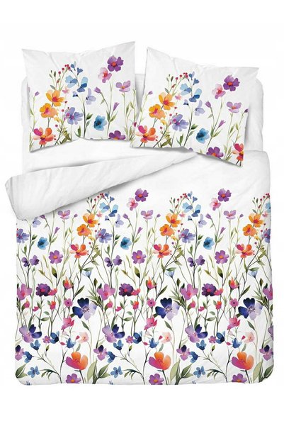 Detexpol Lenjerie de pat din bumbac 220x200 albă cu flori colorate mov steppe...