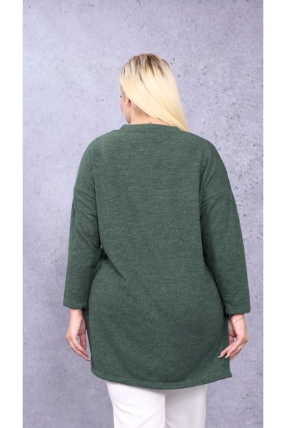 Laden Women's Knitwear Plus Size Women's Seasonal Mother's Blouse Knitted Imported Fabric Stone Embroidered Long Sleeve Side Slits Crew Neck Loose Fit Comfortable Fit Khaki