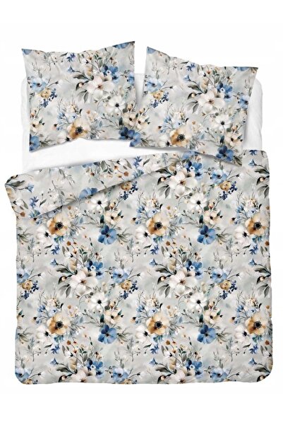 Detexpol Lenjerie de pat din satin 220x200 gri deschis cu flori delicate alba...