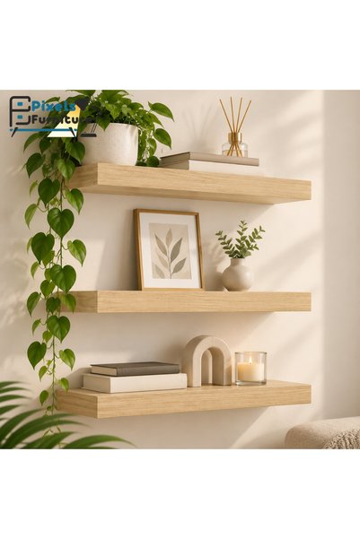 PixelsFurniture مجموعة من 3 قطعة ارفف عائمة للحائط من بكسل الأثاث, غرفة المعيشة, غرفة النوم, ديكور المطبخ, الحمام, ارفف بدعامات غير مرئية, 100 سم
