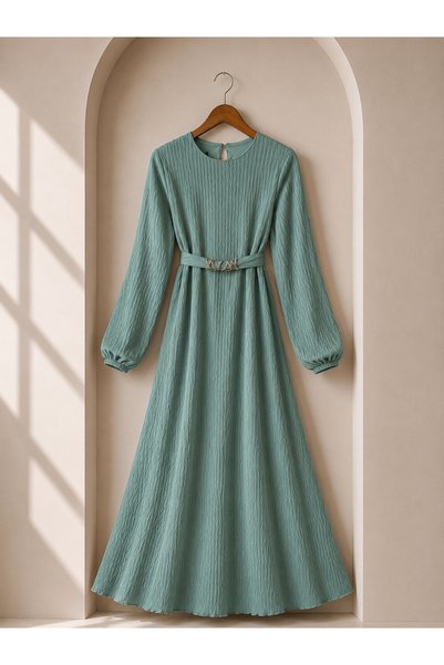 Hepsi Moda Glittery Crinkled Pleated Dress - Mint Green