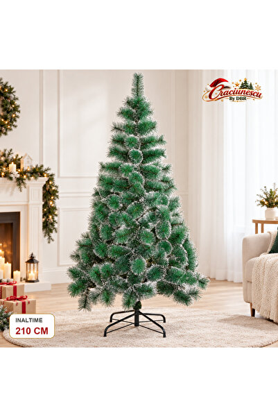 Craciunescu By DBR Brad Artificial de Craciun 210 cm, Verde cu Efect Nins -