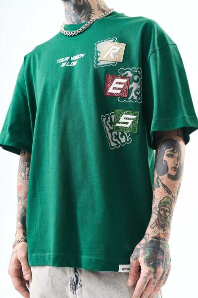Respire Tricou Oversize Bărbați,Tricou Supradimensionat Streetwear cu Patch-u...