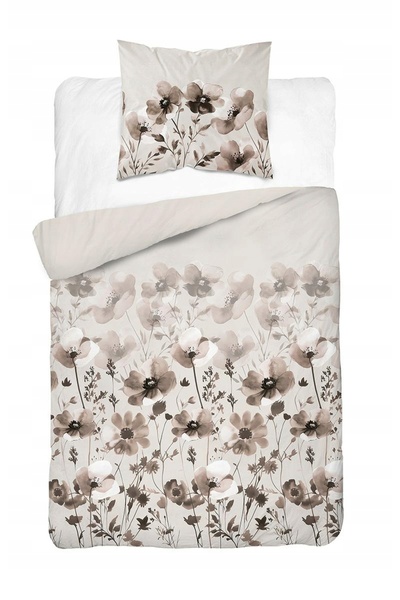 Detexpol Lenjerie de pat din satin 140x200 bej cu flori maro acuarelă-5776 B