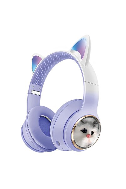 Sunix Căști Over-Ear BLT-45, Design Pisică, Microfon, Autonomie 18 Ore, Mov