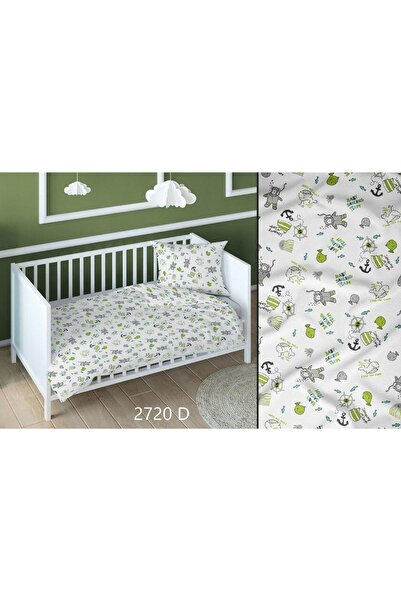Karo Lenjerie de pat din bumbac 140x200 alb marin verde pentru copii cu prindere