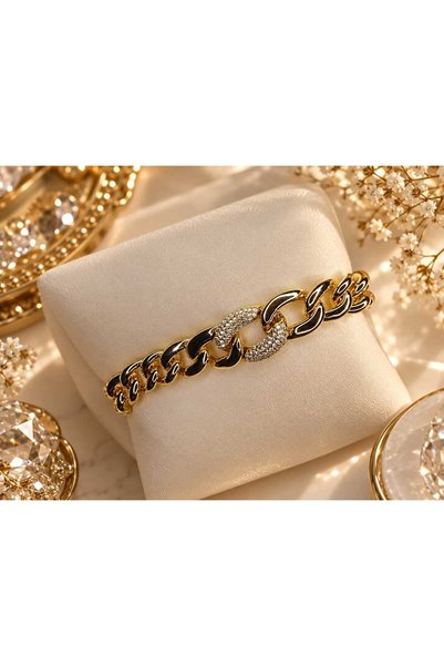 SEVERYA Gold Taş Detaylı Kalın Zincir Bileklik