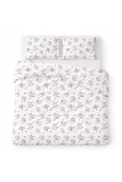 Karo Lenjerie de pat din bumbac 160x200 albă cu model delicat cu floricele să...