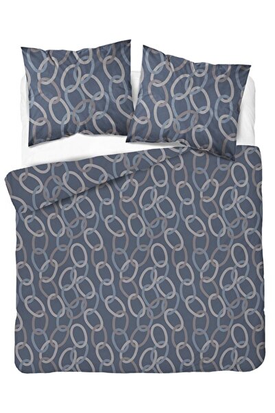Detexpol Set de lenjerie de pat din satin 220x200, Albastru Marin cu model la...