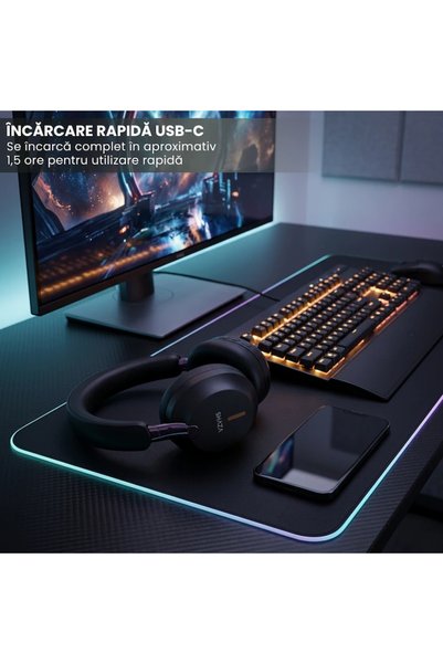 shaza Căști Bluetooth Over-Ear SS3511, ANC, Autonomie 30 Ore, Negru