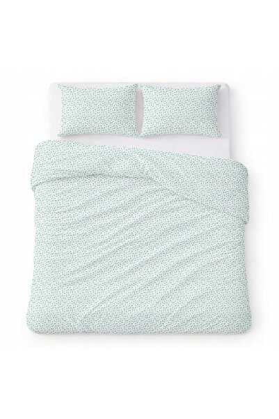 Karo Lenjerie de pat din bumbac 160x200 albă cu flori verzi mici, model clasic
