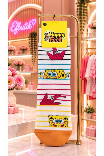 EFBUTİK Spongebob and Patrick Patterned Striped Socks