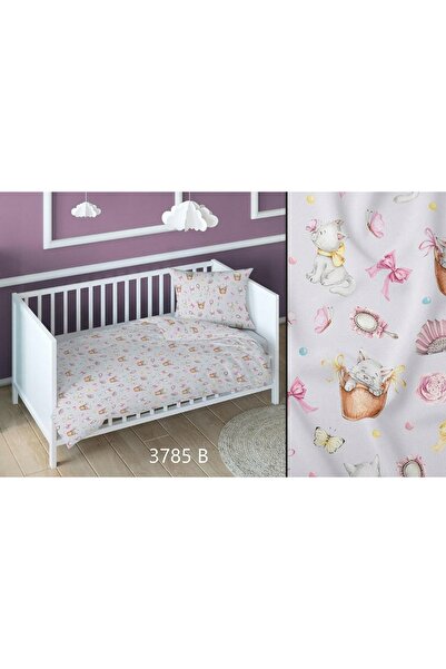 Karo Lenjerie de pat din bumbac 140x200 pisicuțe gri roz pentru copii cu fermoar