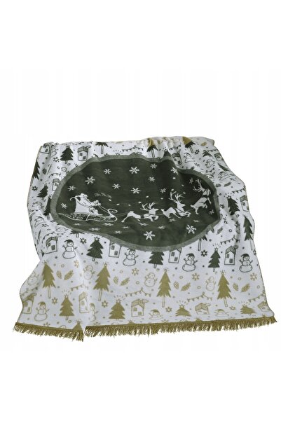 Darymex Pătură din bumbac acrilic 150x200 verde Crăciun, cu brazi de Crăciun,...