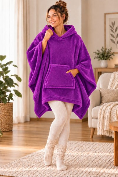 Mulberry Wellsoft Poncho Hooded Wearable Blanket Oversized Warm Soft Tv Blanket