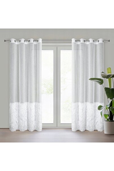 Eurofirany Firana gata confecționat 140x250 Margaret 6 alb decorat cu fir de ...