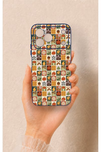 Vip Case Tecno Spark 50 4g Compatible Autumn Themed Patchwork Patterned Silic...