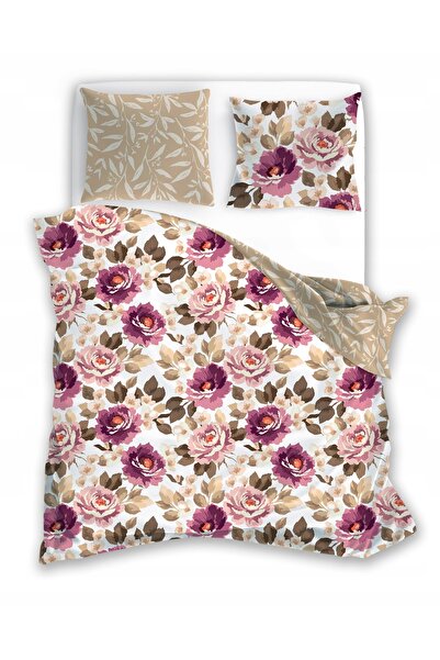 Faro Lenjerie de pat din satin 160x200 Milagro Verde 017 bej cu flori roz