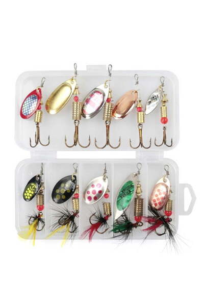 Generic Brand Set de 10 năluci de pescuit cu sclipici, cu cutie de depozitare