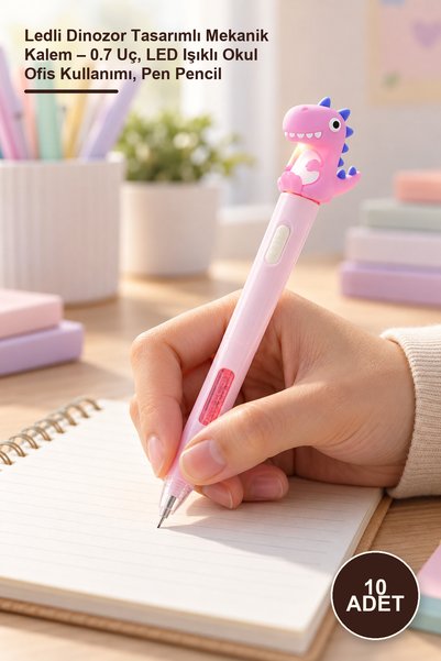 Yenilig 10 أقلام رصاص ميكانيكية بتصميم ديناصور مزودة بمصابيح LED - 0.7 ملم، ل...