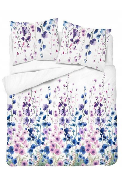 Detexpol Lenjerie de pat din bumbac 220x200 albă cu flori albastre și mov ste...