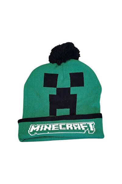 MINECRAFT Caciula cu ciucuri si imprimeu, 5-9 ani, verde,