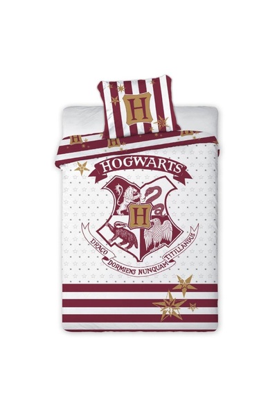 Faro Lenjerie de pat bumbac 140x200 Harry Potter 004 stemă alb bordo tineret